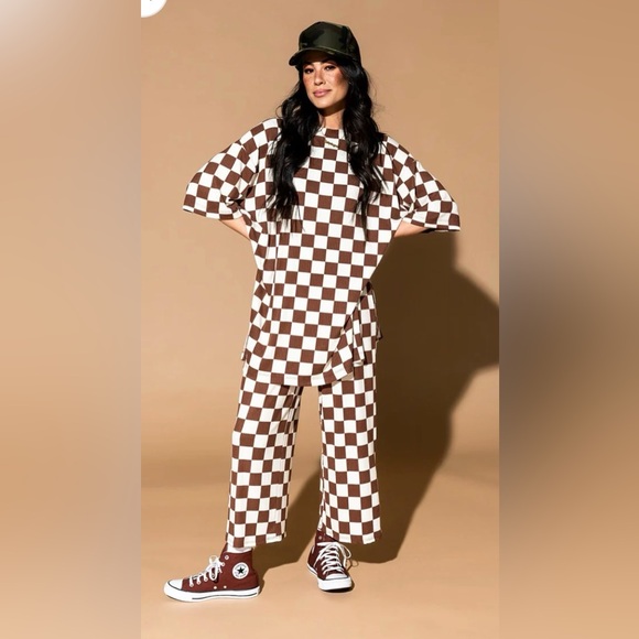 Dressed in LALA Pants - Lala Lex Ribbed Checkerboard Playsuit - Cookie Dough